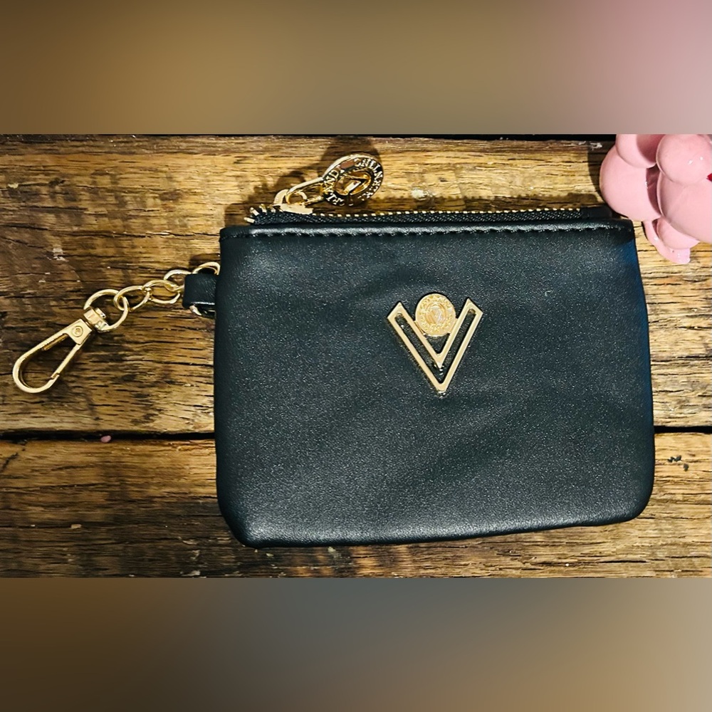NWOT VALENTINO COIN PURSE WRISTLET BLACK WITH GOLD HARDWARE! LUX